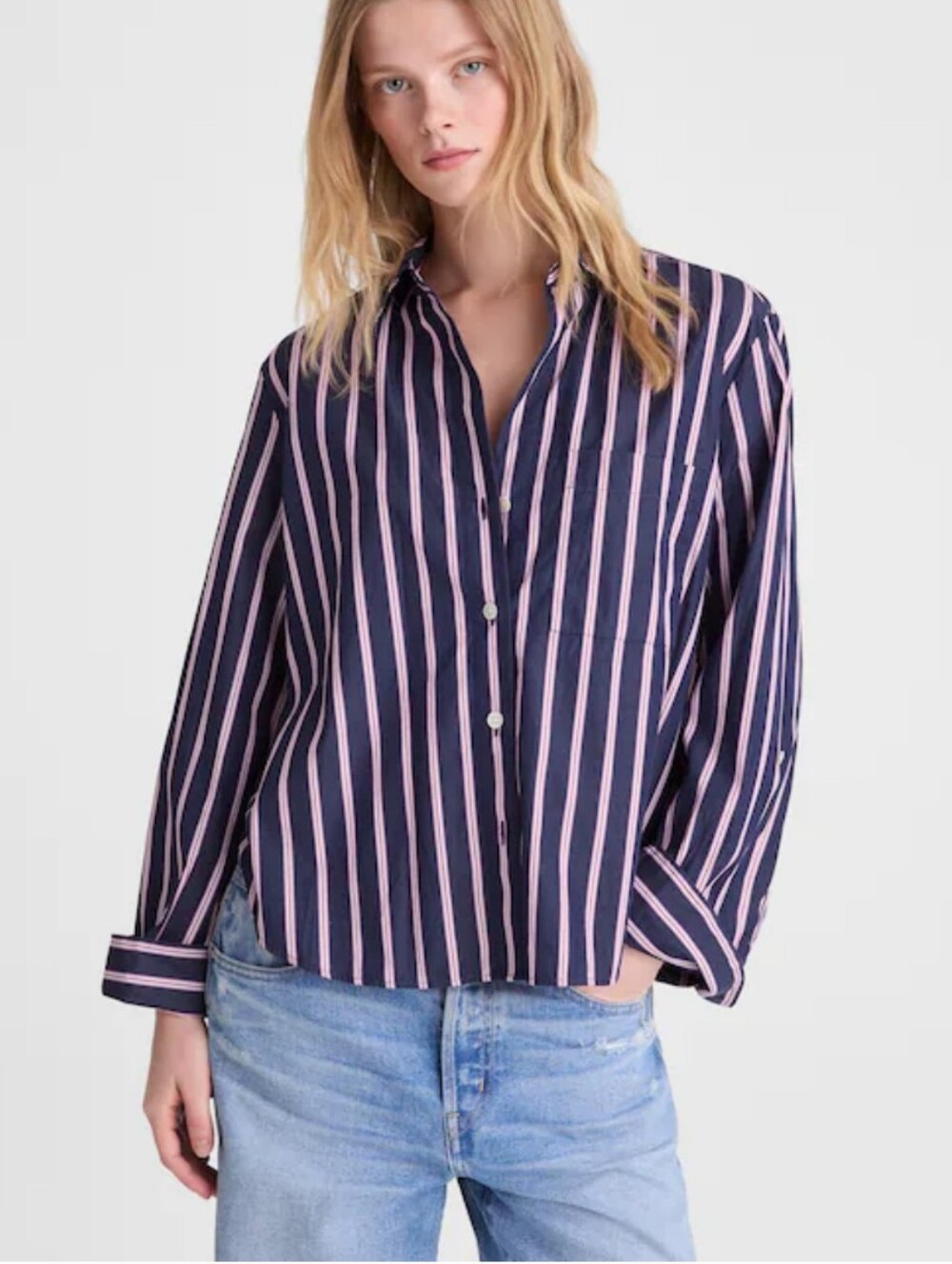 Madewell The Signature Y-Neck Shirt in Poplin OA395 Size M 100% Cotton